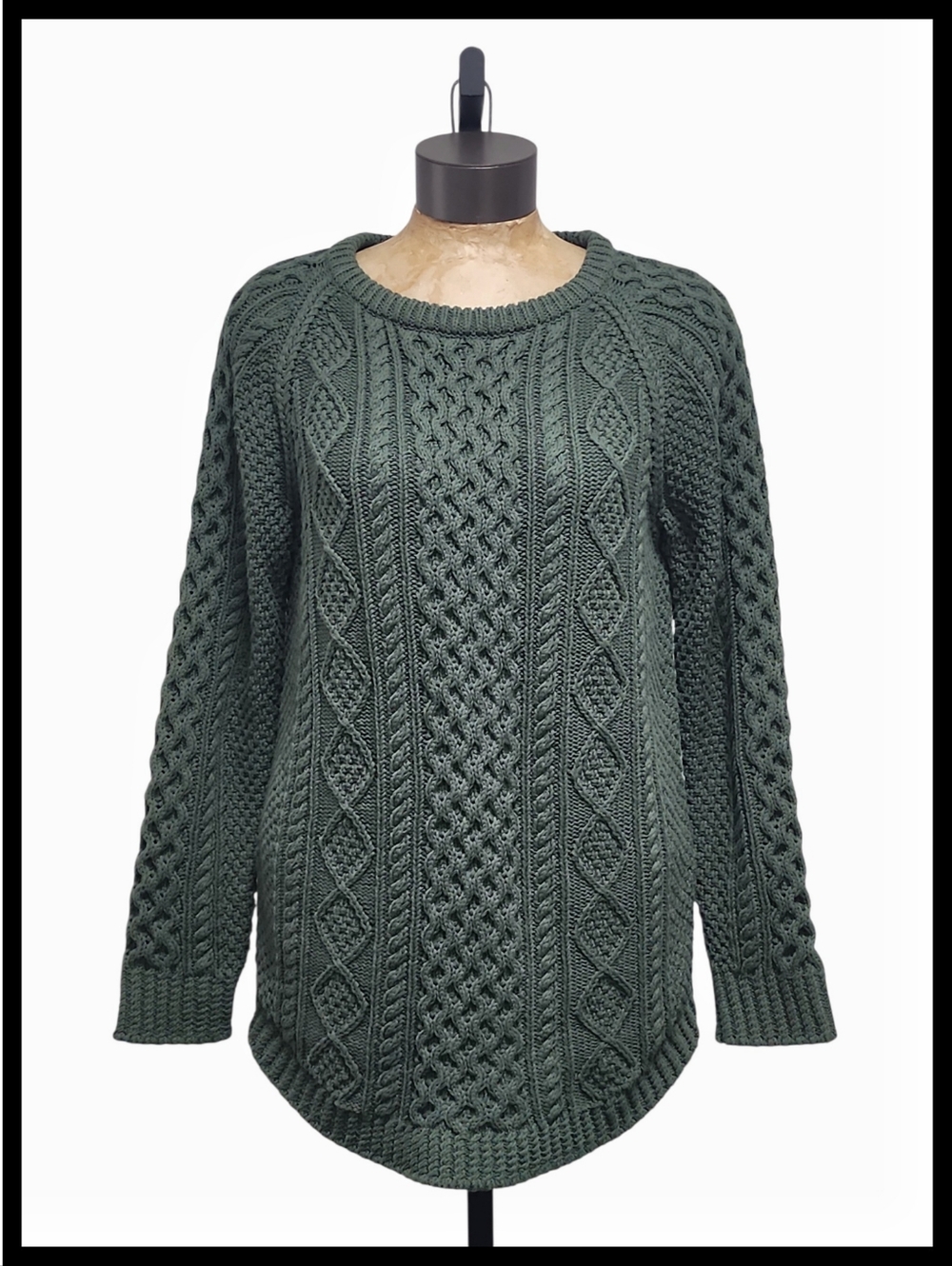 LL Bean Signature Fisherman 100% Cotton Cableknit Sweater Forest Green Medium - Picture 11 of 11